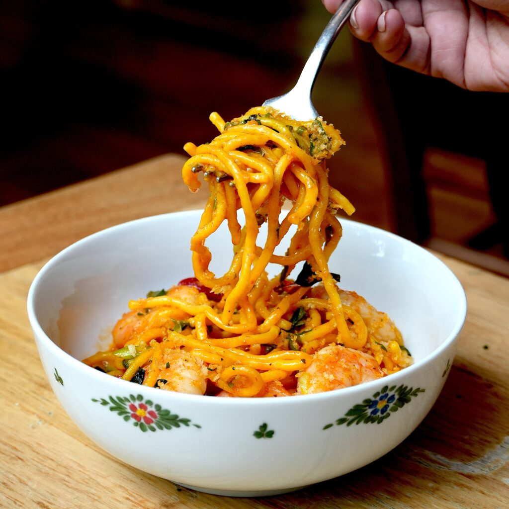 a bowl of Bucatini Arrabibiata